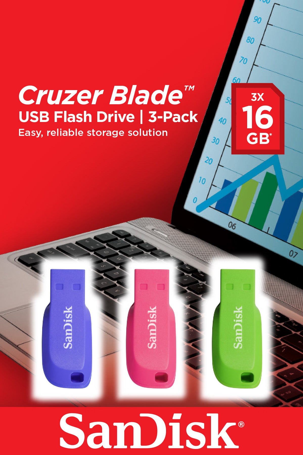 SanDisk Cruzer Blade USB-Stick – 16 GB, 3er-Pack