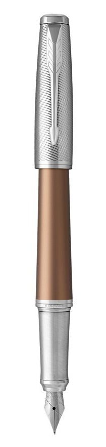 Parker Urban Premium sandgestrahltes eloxiertes Aluminium, verchromt – Federstärke F – orangebraun, blau