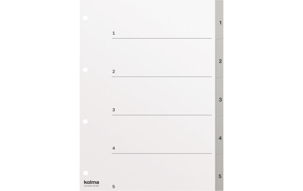 KolmaFlex Register – A4, 5-teilig, PP, grau, vorgedruckt, 4-fach Lochung