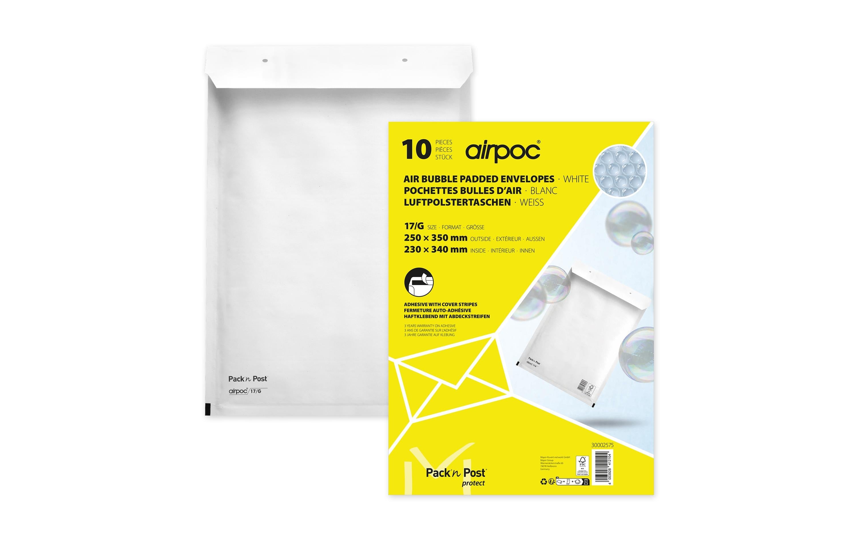Office Focus Luftpolstertasche – 230 × 340 mm, weiss, selbstklebend – 100 Stück