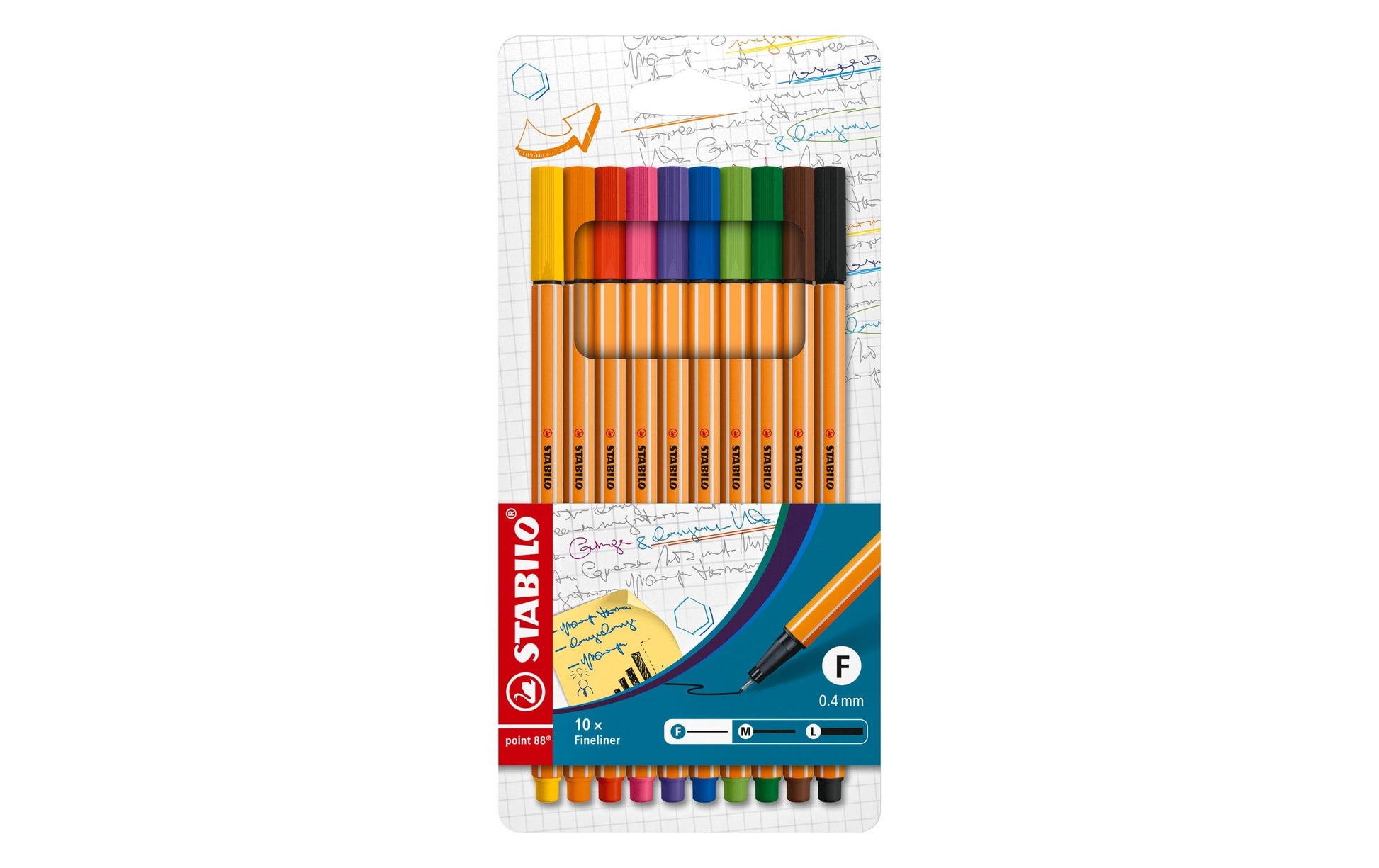 STABILO Fineliner – 10er-Set 0,4 mm – 10 Farben, sortiert