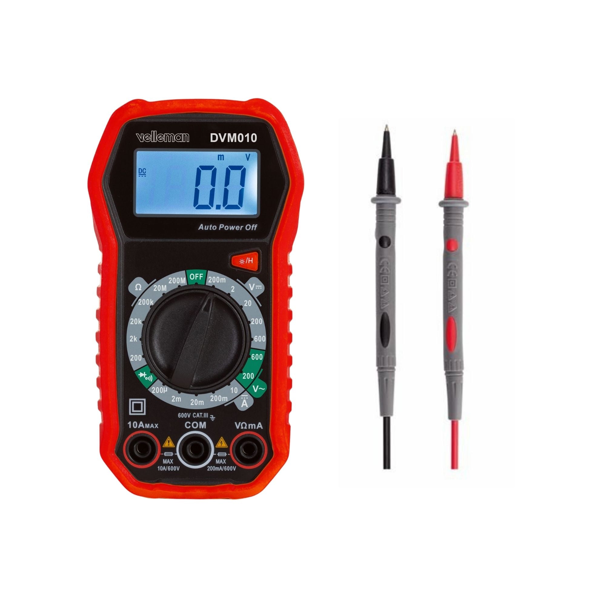 Velleman 469860 – Multimeter – 0,1–600 V AC, CAT III 600 V, Hintergrundbeleuchtung