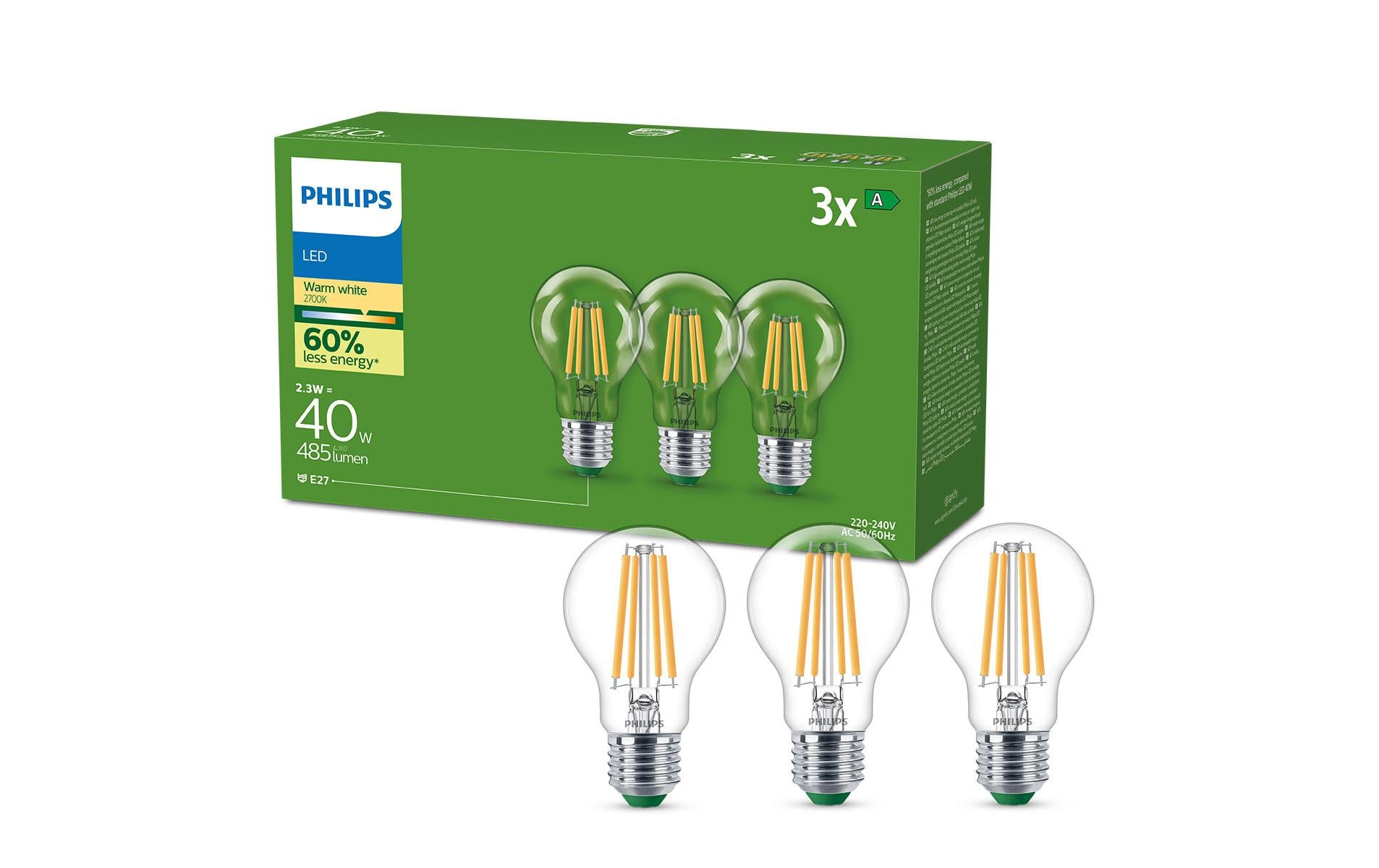 Philips Leuchtmittel E27 – 806 lm, 2700 K, 2,3 W – Transparent