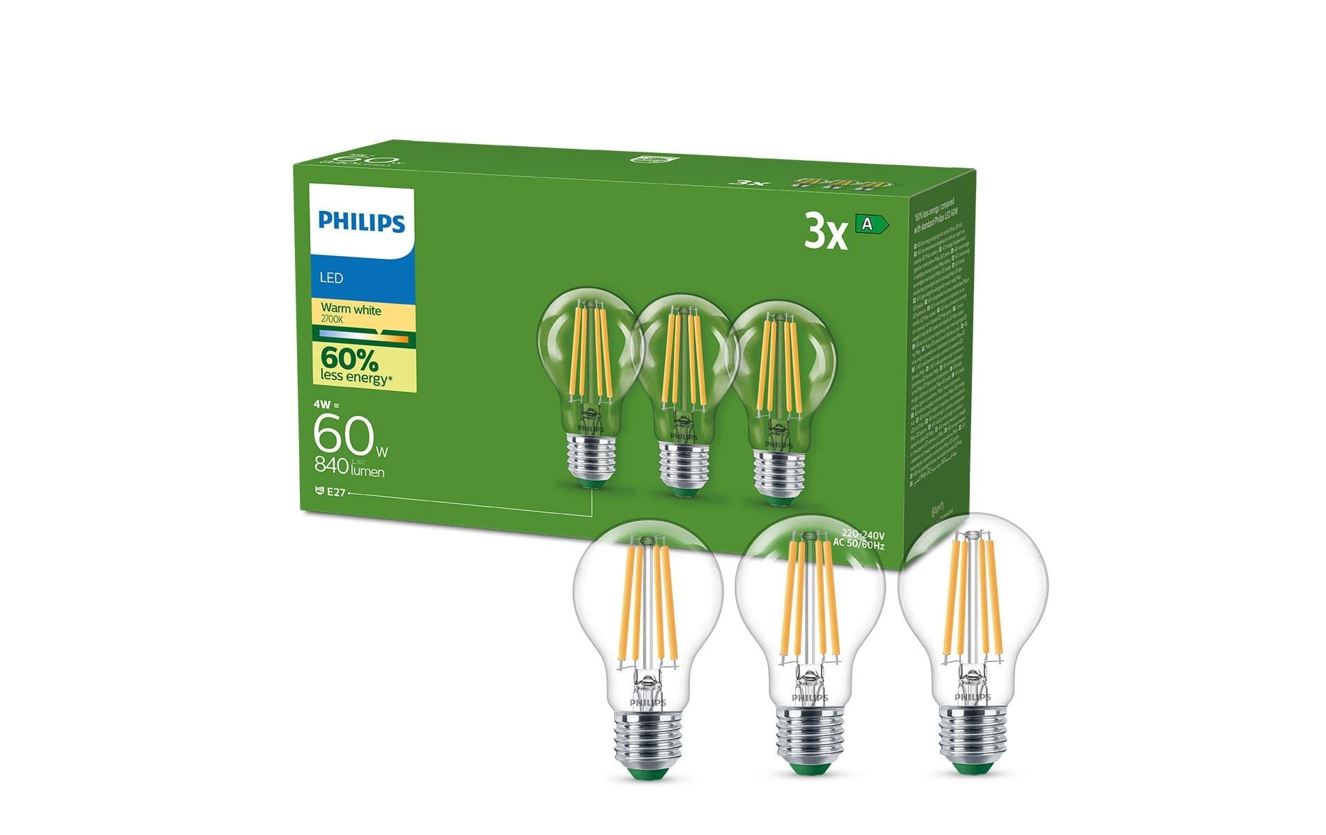 Philips Leuchtmittel E27 – 640 lm, 2700 K – Transparent