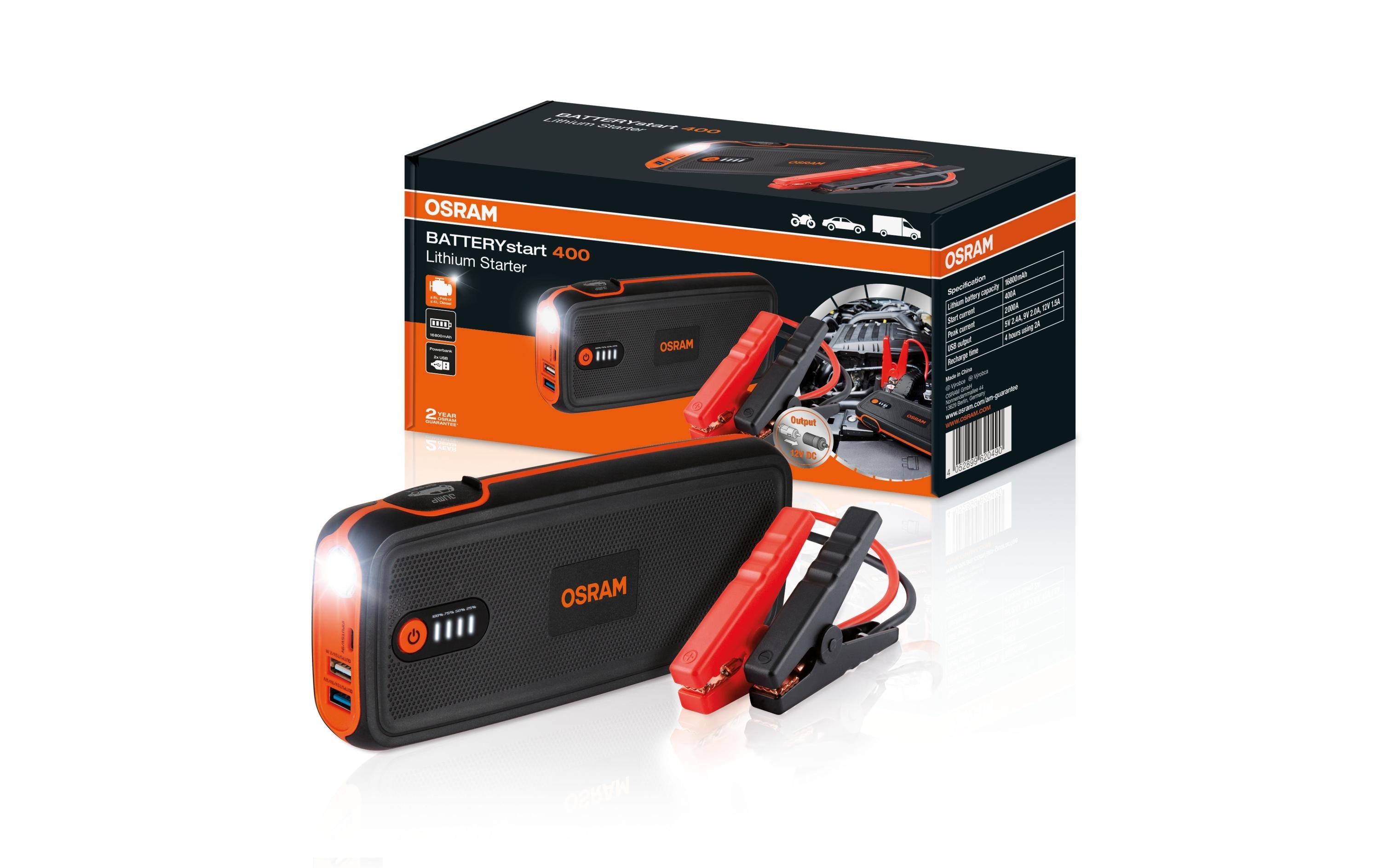 Osram BATTERYstart 400 Powerbank 16'800 mAh – 2× USB-A, schwarz