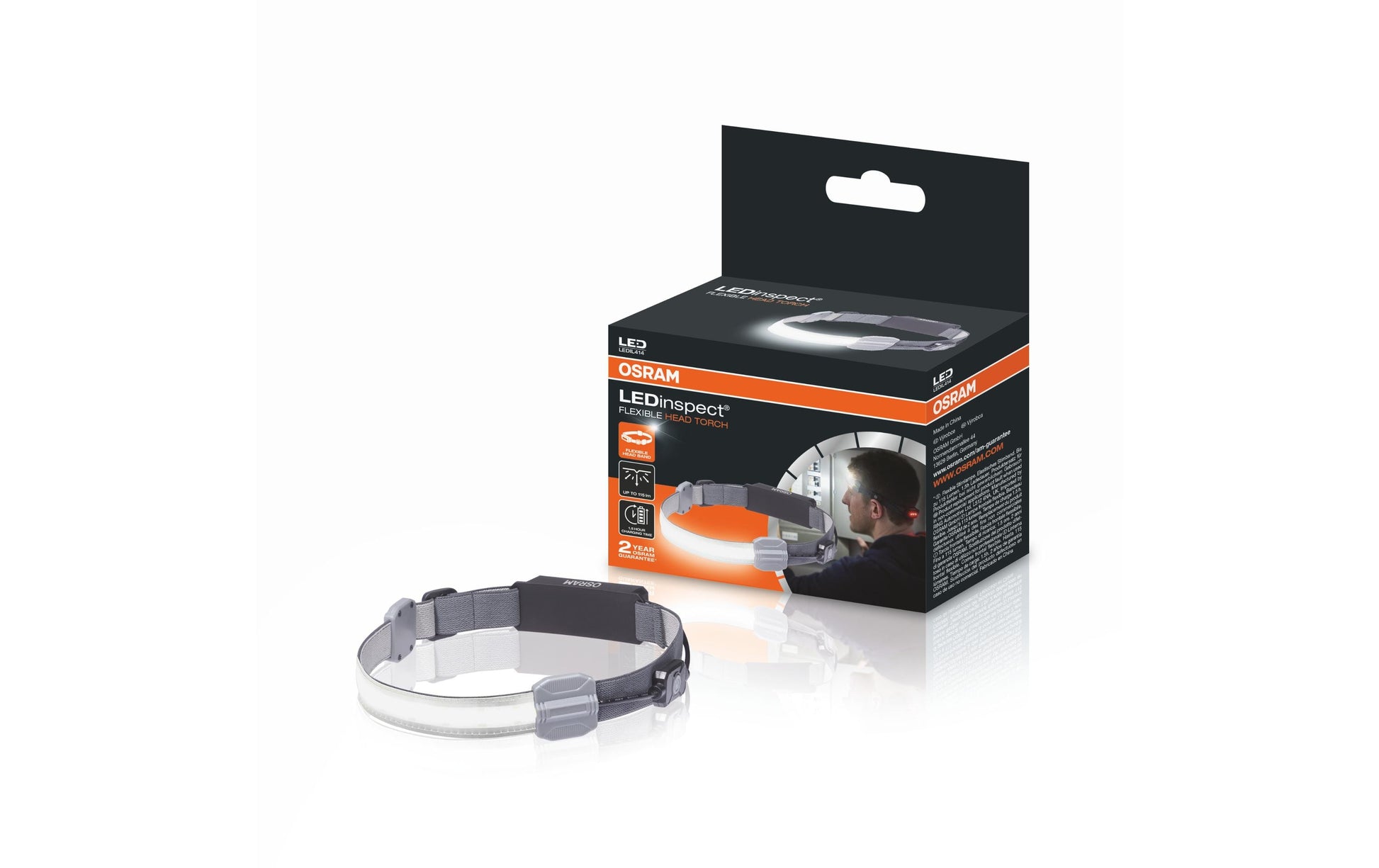 Osram LEDinspect Stirnlampe – 115 lm, IP42, Akku (fest), Farbtemperatur einstellbar – Orange