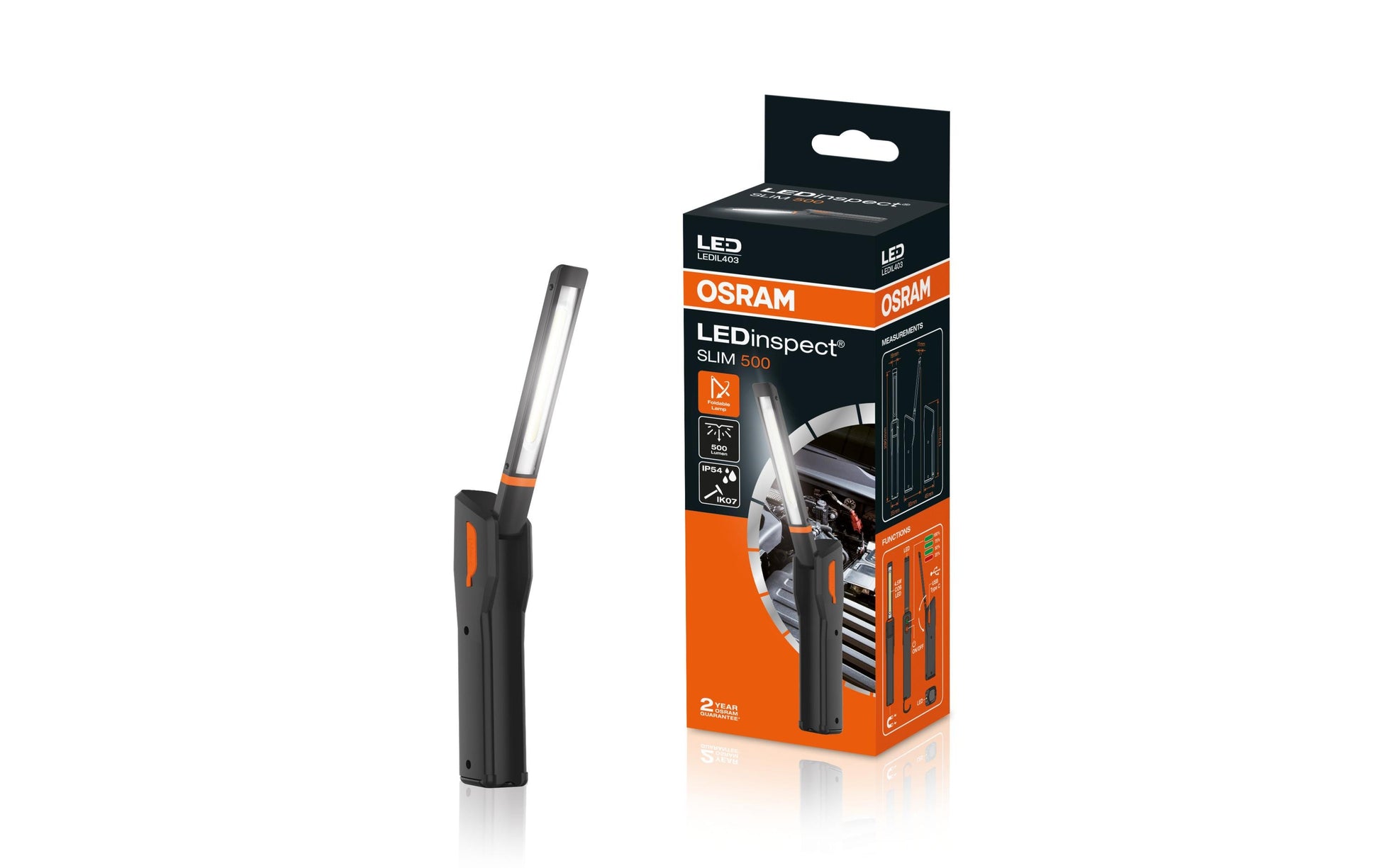 Osram LEDinspect SLIM 500 Taschenlampe – 500 lm, IP54, Akku, Magnet – Schwarz