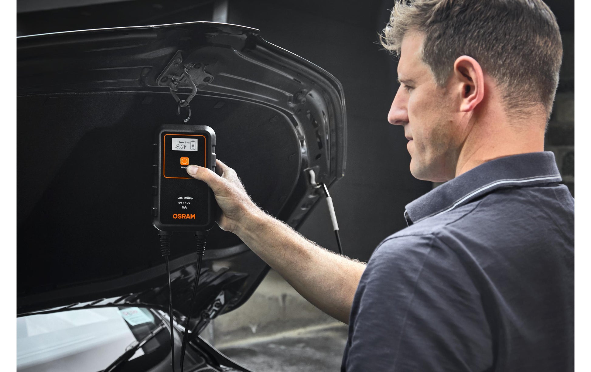 Osram BATTERYcharge 906 Ladegerät – 110 Ah, 12 V, 6 A, 9-stufig, Erhaltungsladung, Anzeige, für Autos, Blei-Säure