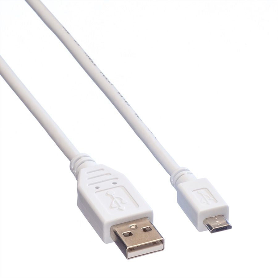 VALUE USB-A auf Micro-USB-B Kabel – USB 2.0 (480 Mbit/s) – 0,15 m – Weiss – für Geräte mit Micro-USB-Buchse