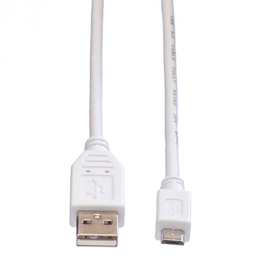 VALUE USB-A auf Micro-USB-B Kabel – USB 2.0 (480 Mbit/s) – 0,15 m – Weiss – für Geräte mit Micro-USB-Buchse