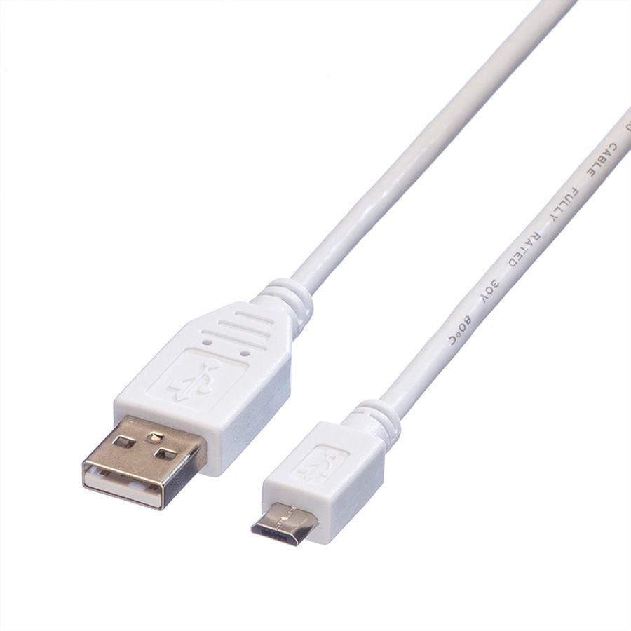 VALUE USB-A auf Micro-USB-B Kabel – USB 2.0 (480 Mbit/s) – 0,15 m – Weiss – für Geräte mit Micro-USB-Buchse
