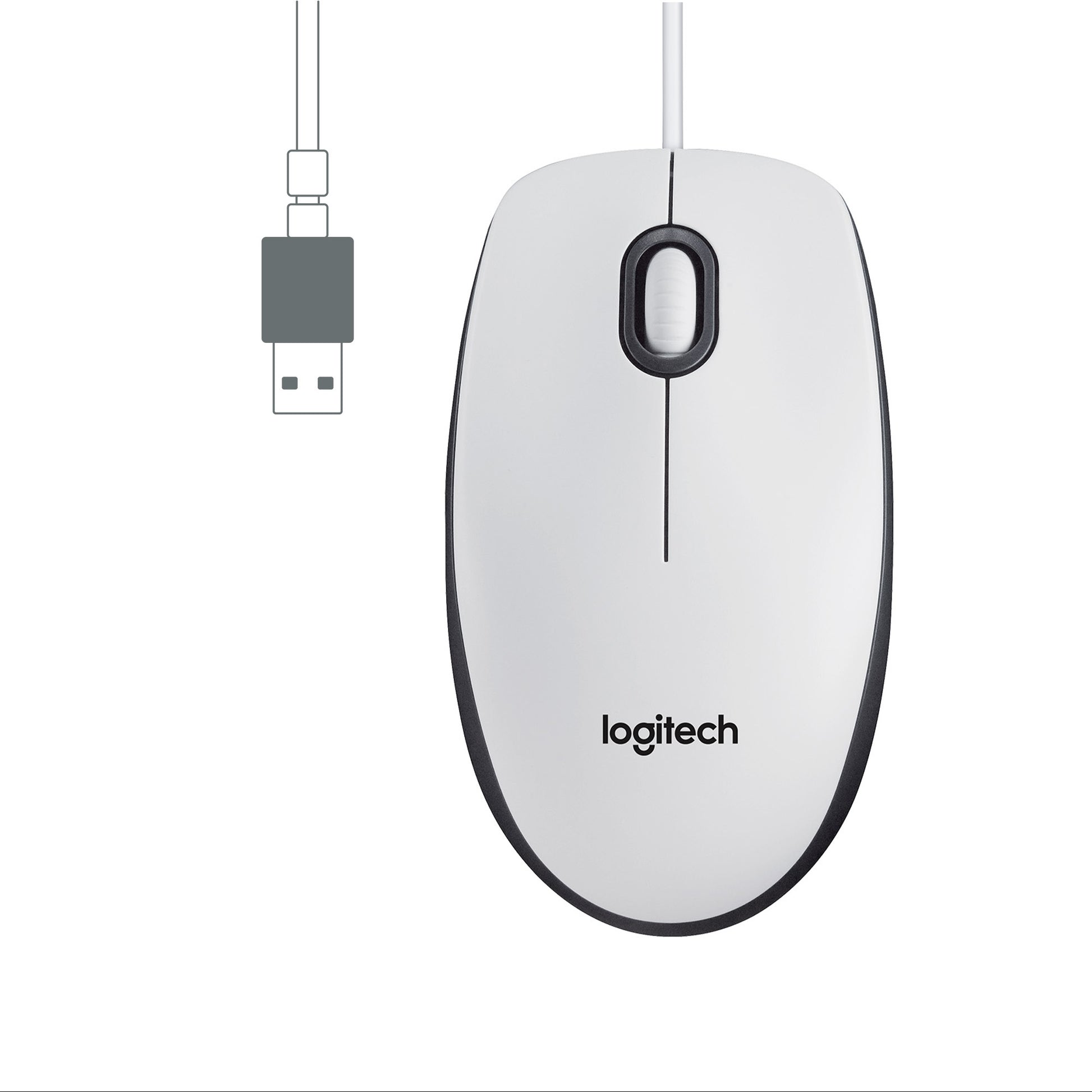 Logitech M100 Maus – kabelgebunden, beidhändig, weiss