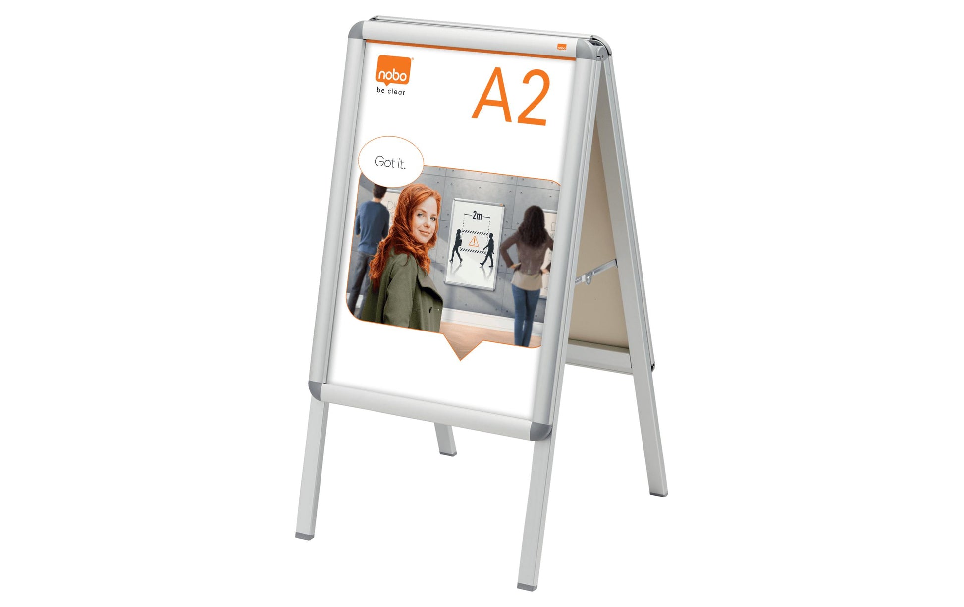 Nobo Plakatständer – für A2 hoch, silber, Metall/Kunststoff, 475 × 480 × 870 mm
