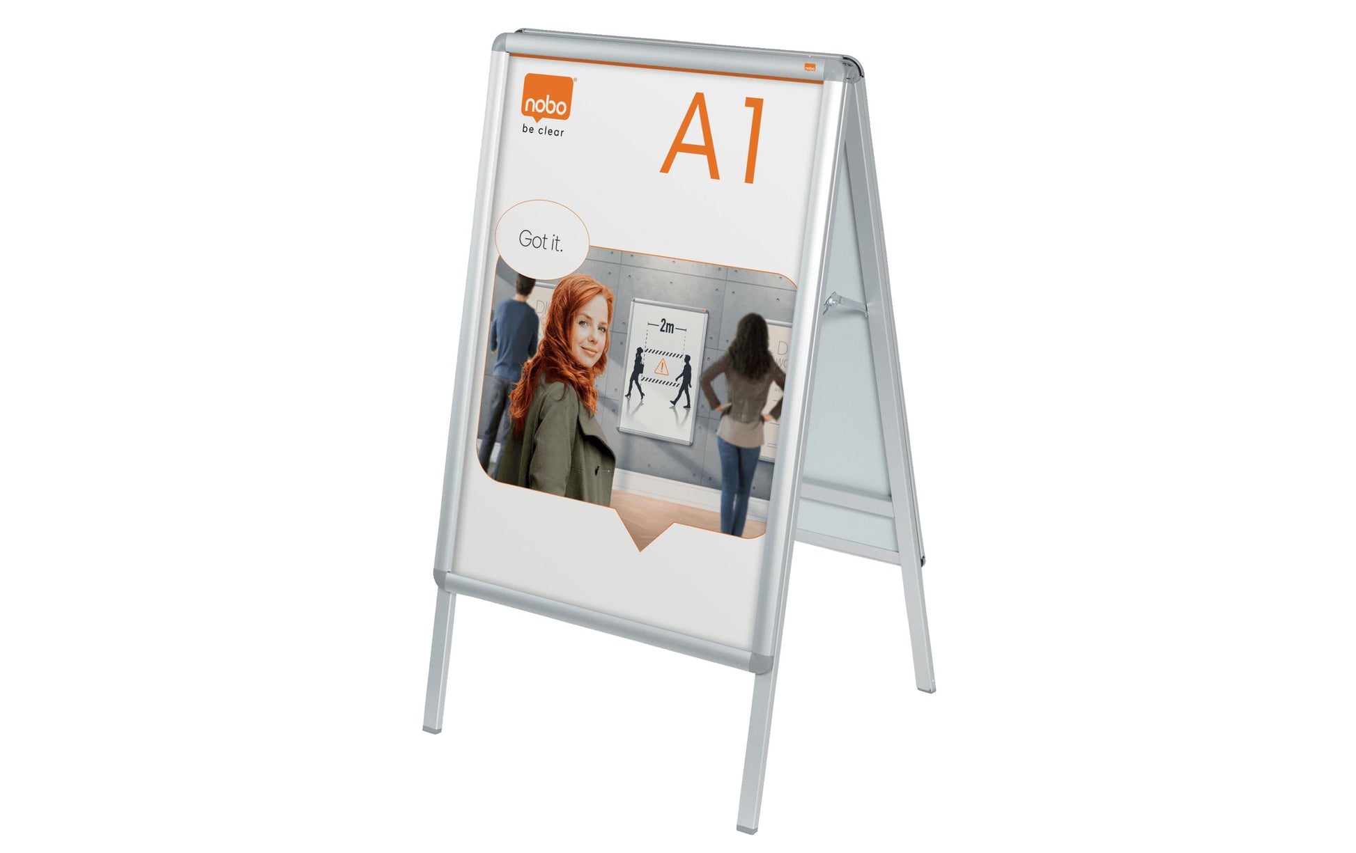 Nobo Plakatständer – für A1 hoch, silber, Metall/Kunststoff, 650 × 605 × 1105 mm
