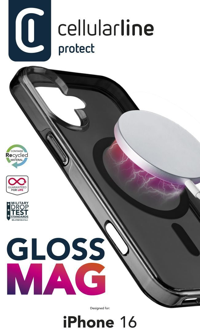 Cellularline Backcover – für Apple iPhone 16 – schwarz – MagSafe kompatibel