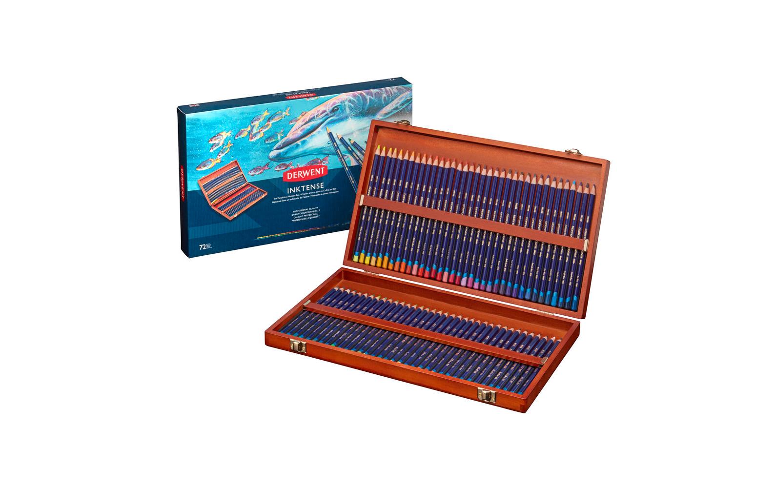 Derwent Aquarellfarbstifte Inktense – 72 Farben, im Holzkoffer