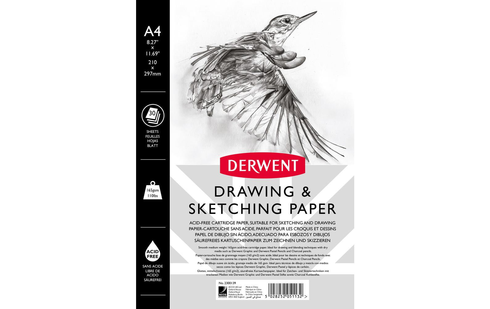 Derwent Zeichenblock – A4, 165 g/m², perforiert, 30 Blatt
