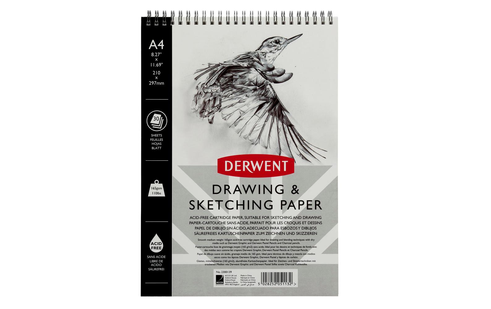 Derwent Zeichenblock – A4, 165 g/m², perforiert, 30 Blatt