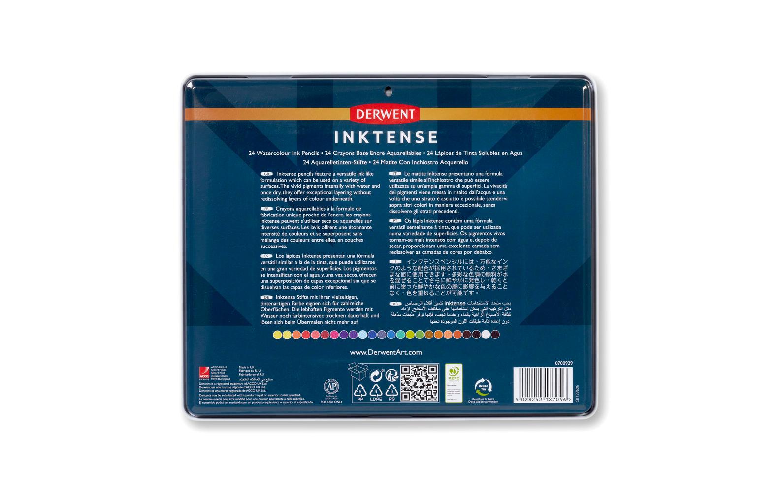 Derwent Aquarellbuntstift Inktense Mehrfarbig 24er-Metalletui – deckend, Ø 8 mm, Strichbreite 4 mm