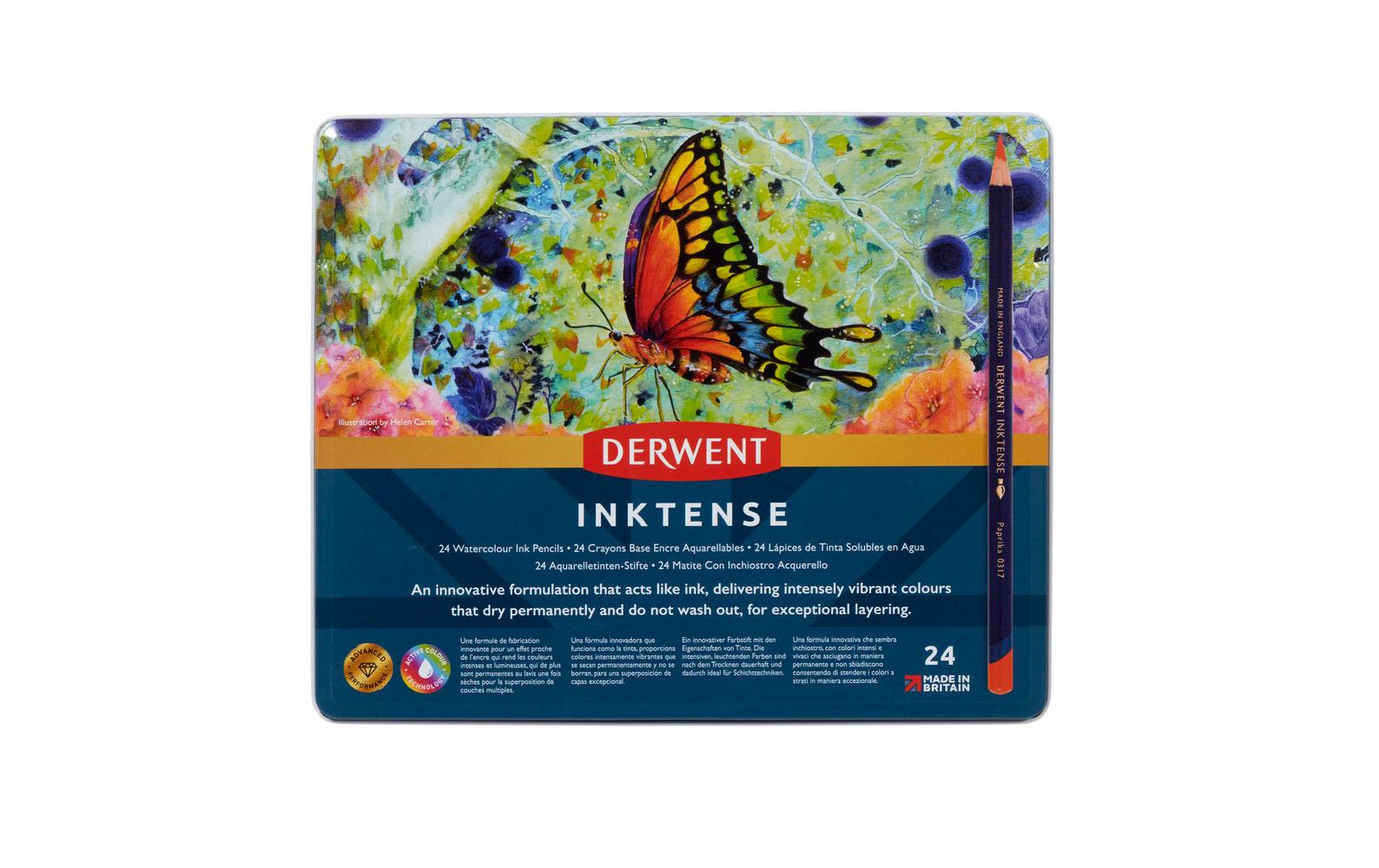 Derwent Aquarellbuntstift Inktense Mehrfarbig 24er-Metalletui – deckend, Ø 8 mm, Strichbreite 4 mm