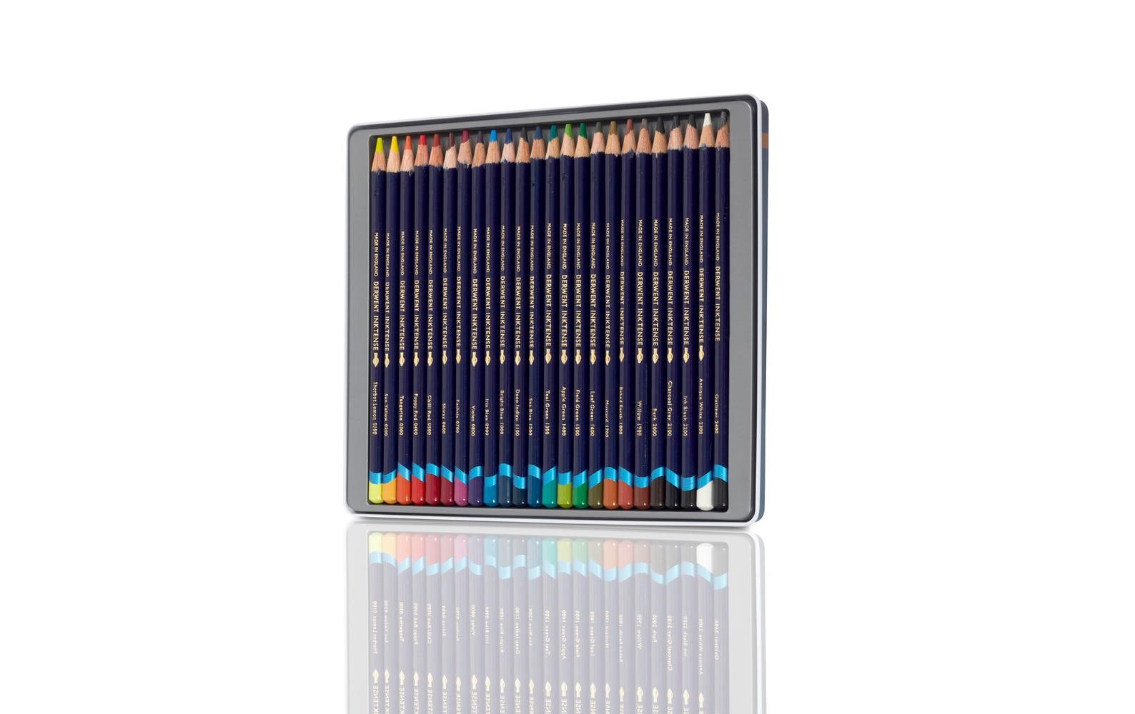 Derwent Aquarellbuntstift Inktense Mehrfarbig 24er-Metalletui – deckend, Ø 8 mm, Strichbreite 4 mm