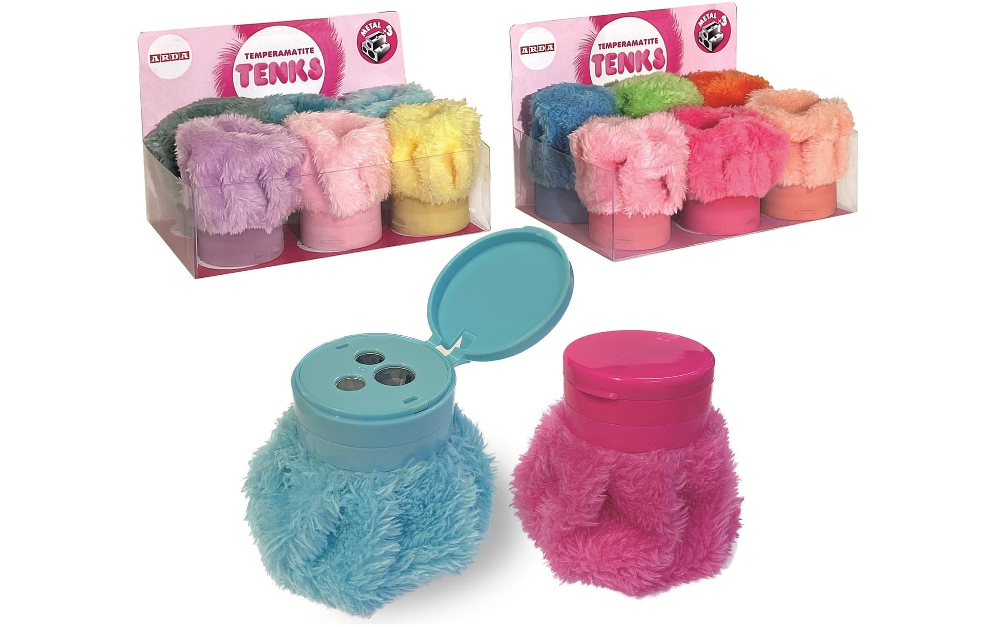 ARDA Spitzer – manuell, 2-Loch, mit Behälter, für Ø 7,8, 8 und 11 mm, Stoff, Plüsch, assortiert, Tenks