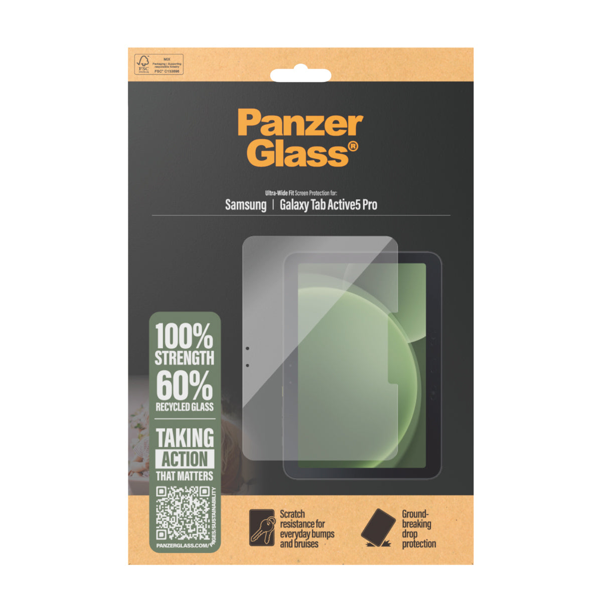 PanzerGlass Displayschutzglas – für Samsung Galaxy Tab Active5 Pro, kratzresistent, stossfest, Hartglas