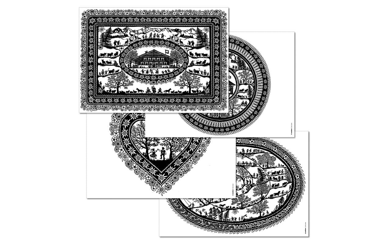 Trendform Tischset – Papier, Motiv Scherenschnitt Landleben, 42 × 29,7 cm