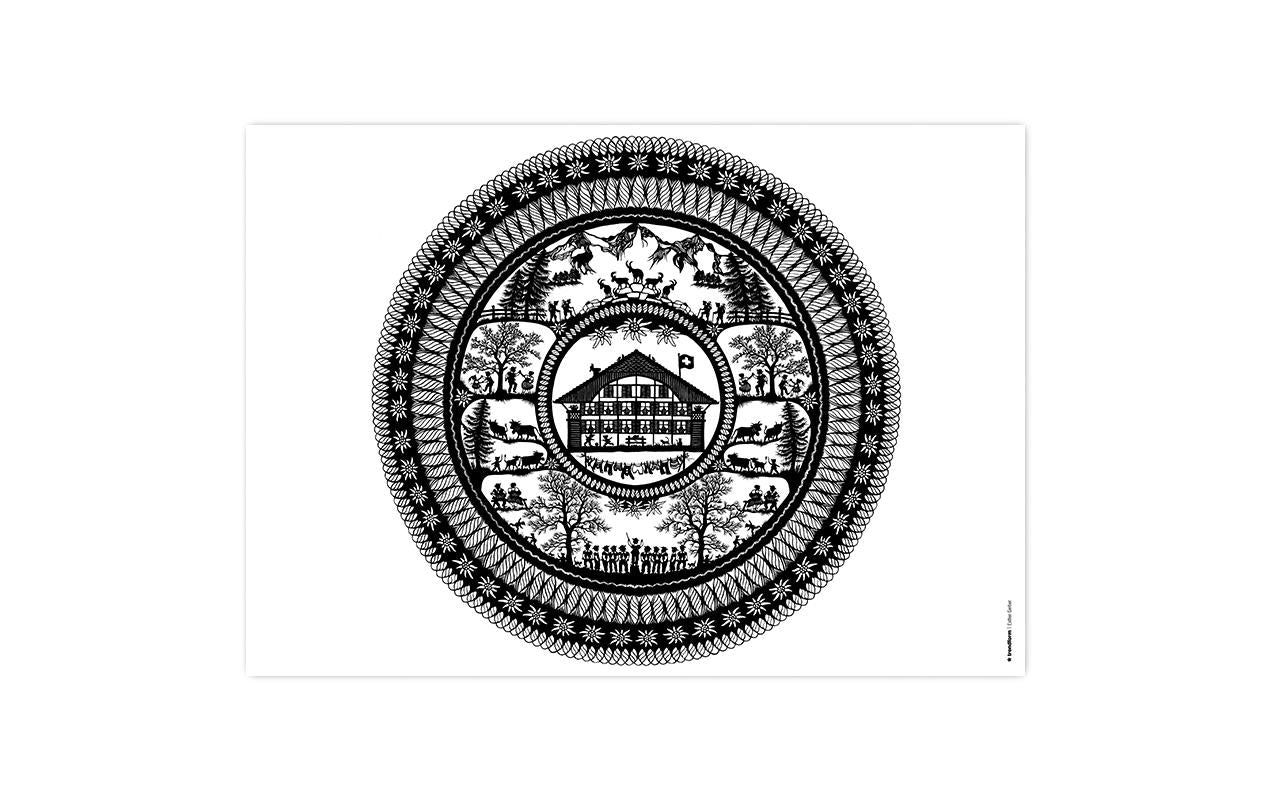 Trendform Tischset – Papier, Motiv Scherenschnitt Landleben, 42 × 29,7 cm