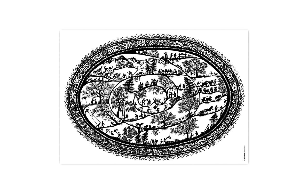 Trendform Tischset – Papier, Motiv Scherenschnitt Landleben, 42 × 29,7 cm