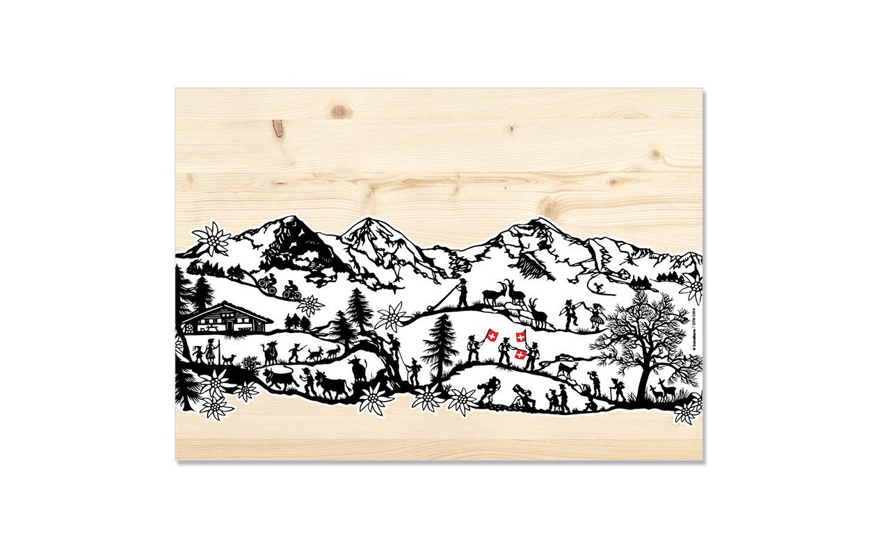 Trendform Papiertischset Swiss Tradition, rechteckig – 29,7 × 42 cm, Scherenschnitt Landleben – FSC – 48 Stk.