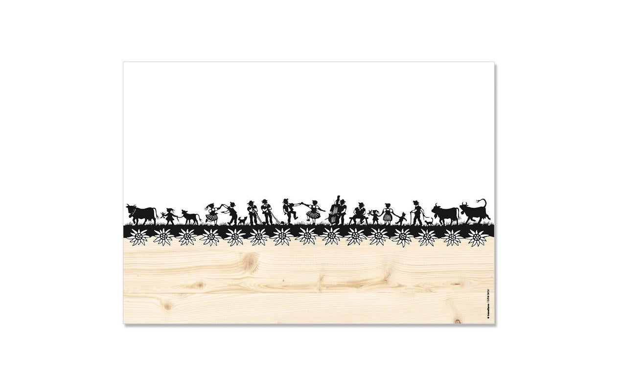 Trendform Papiertischset Swiss Tradition, rechteckig – 29,7 × 42 cm, Scherenschnitt Landleben – FSC – 48 Stk.