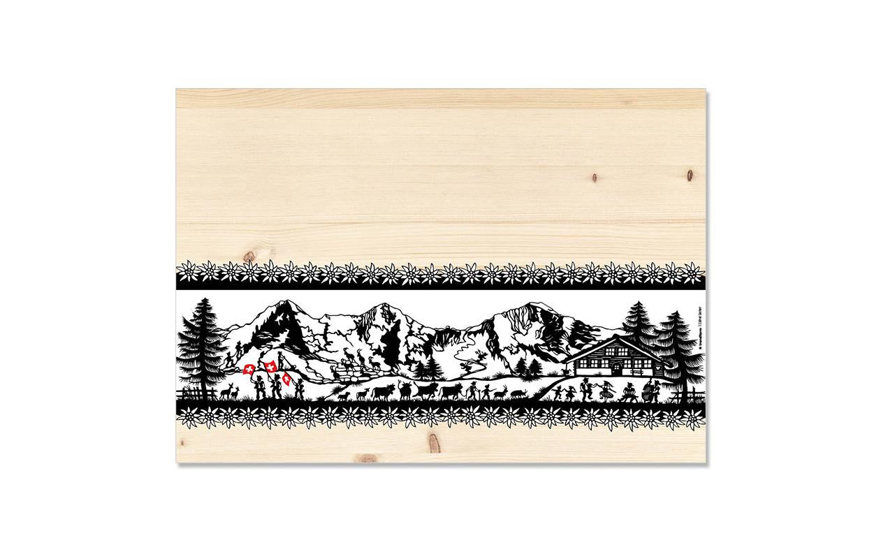 Trendform Papiertischset Swiss Tradition, rechteckig – 29,7 × 42 cm, Scherenschnitt Landleben – FSC – 48 Stk.