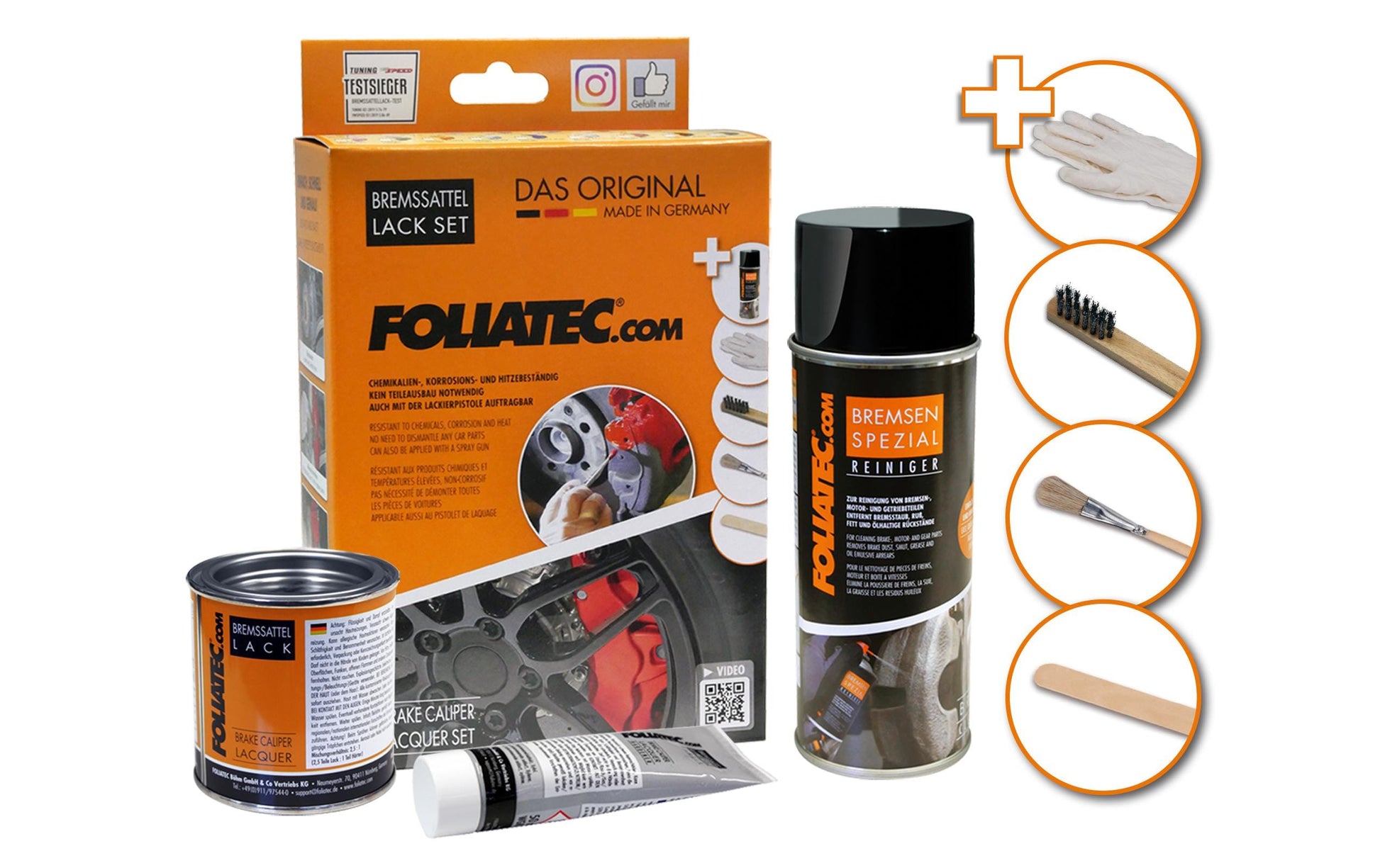 FOLIATEC Lack für Bremssättel – Rot, glänzend – Set (ausreichend für 4 Bremssättel) – für Metall