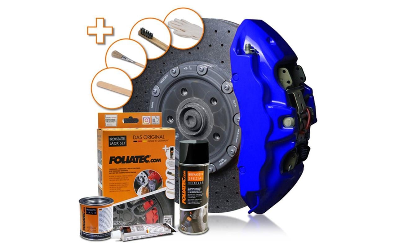 FOLIATEC Emaillelackierung für Bremssättel – Blau, glänzend – Set mit Zubehör – für Metall
