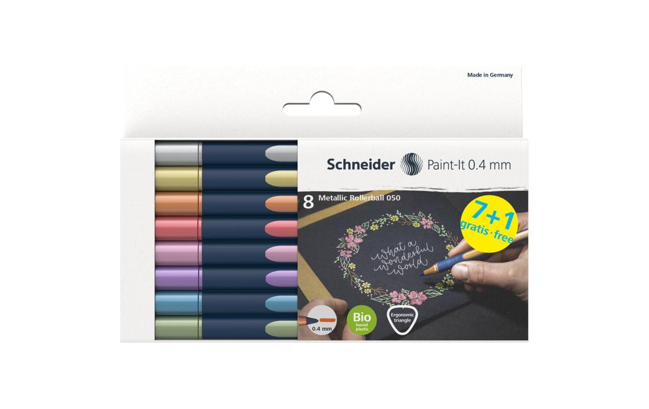 Schneider Schreibgeräte Paint-It 050 – Tintenroller-Set, schnelltrocknend, 0,4 mm, farbig sortiert, 8er Etui