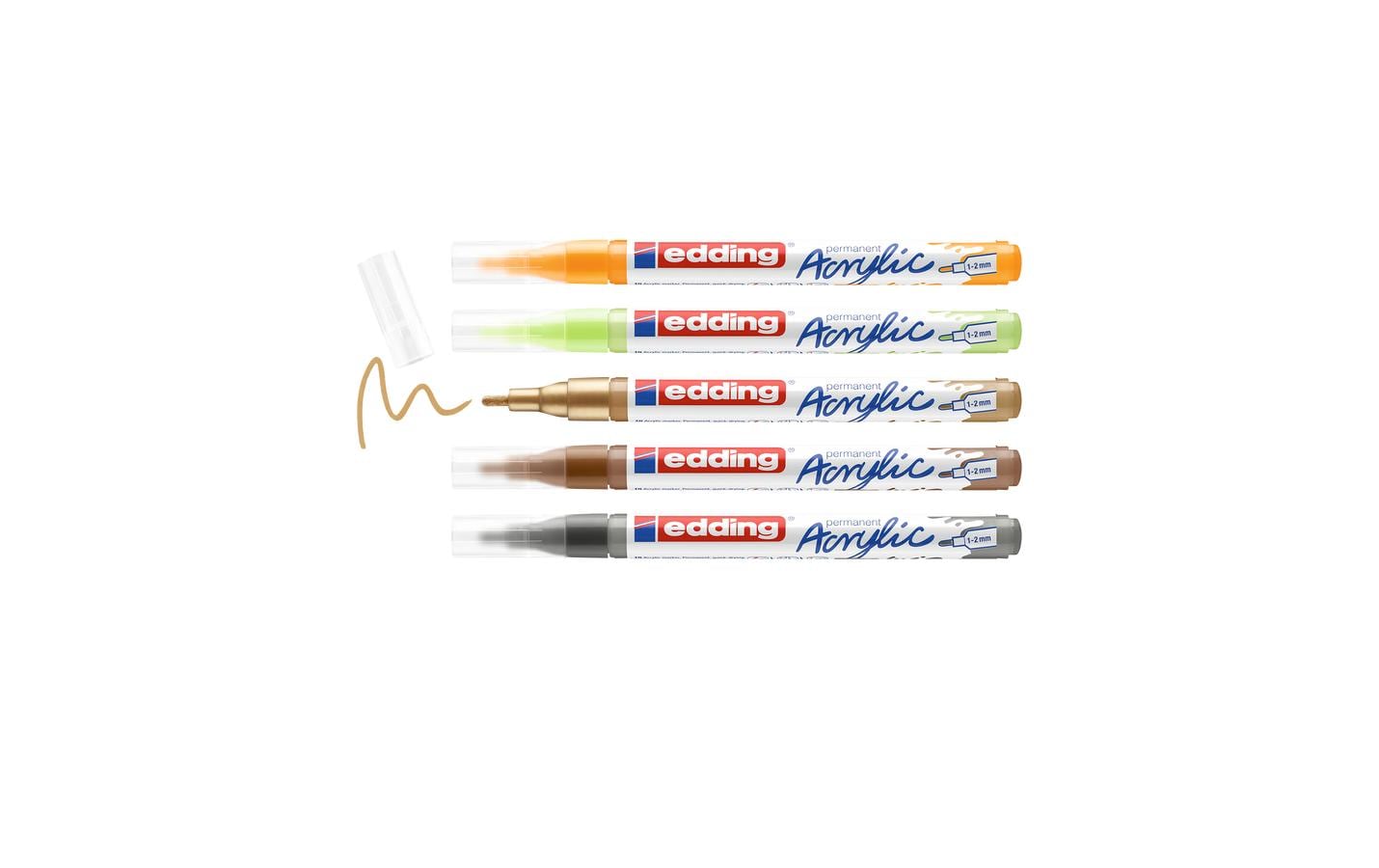 Edding Acrylmarker – sortiert (pastellgrün, sonnengelb, haselnuss, reichgold, anthrazit), 5er Set