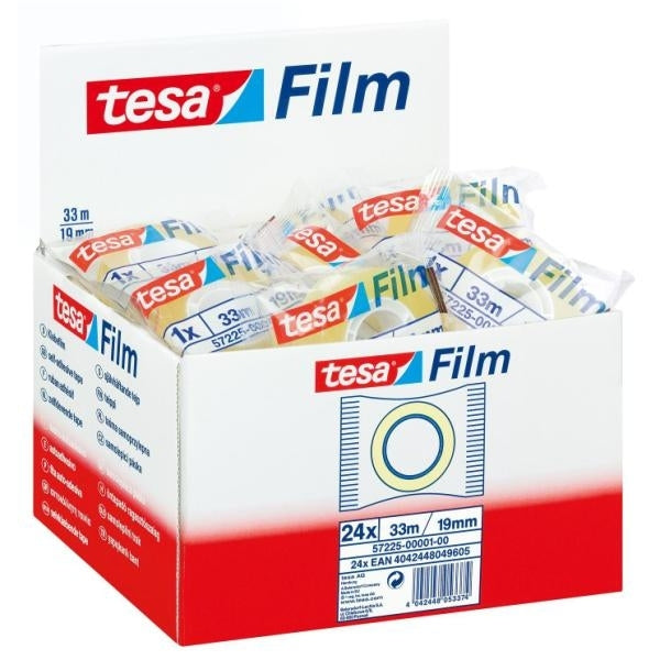 TESA Klebeband – permanent, klar, Kunststoff, 19 mm × 33 m, Kern Ø 26 mm