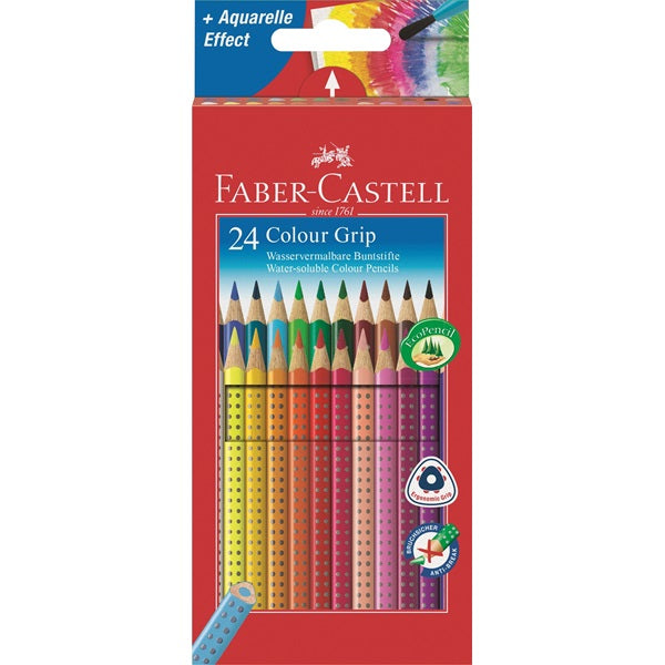 Faber-Castell Aquarellfarbstifte Colour Grip 2001 – 24 Farben, im Kartonetui, Ø 3 mm, dreikantig, FSC