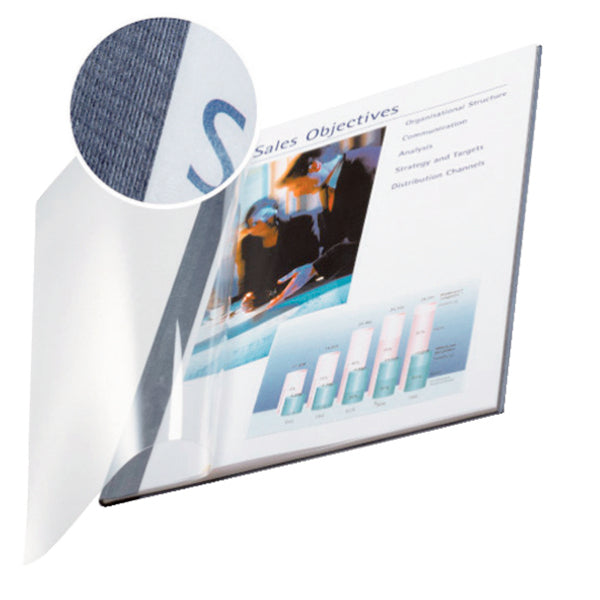 Leitz impressBind Thermobindemappe – A4 – Rücken 14 mm – bis 140 Blatt, Leinenstruktur, blau – 10 Stk.