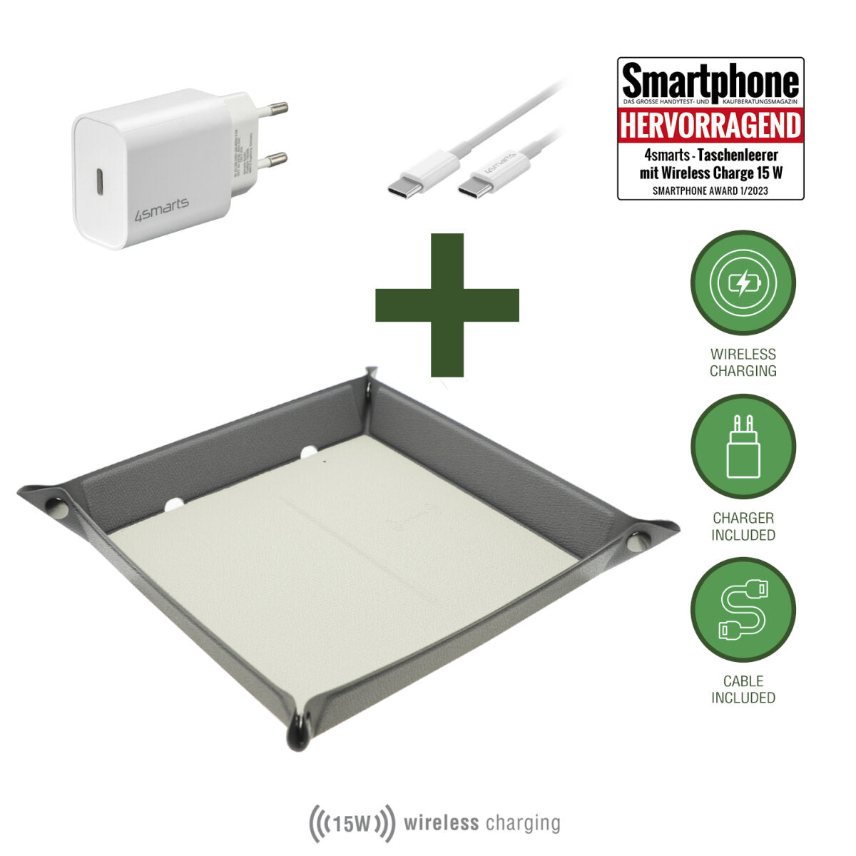 4smarts Smarttray Ladestation (EU) – 20 W, 2× USB-C + 1× USB-A, Qi, faltbar – für Smartphones