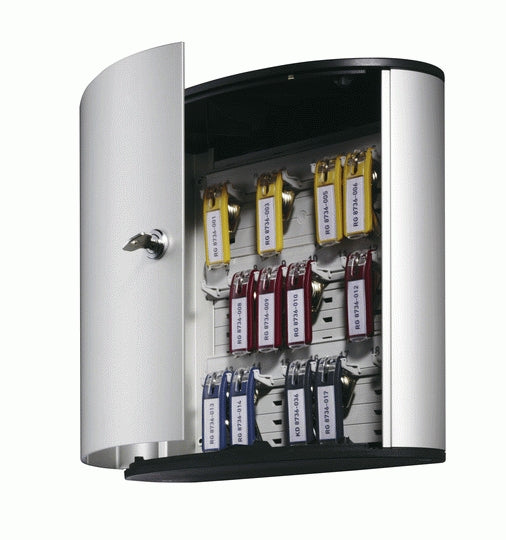 Durable Key Box 18 – Schlüsselkasten für 18 Schlüssel, Zylinderschloss, Aluminium, Silber, 302 × 118 × 280 mm