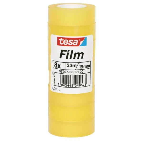 TESA Klarer Klebefilm – 19 mm × 33 m, transparent, PP, 8 Stück