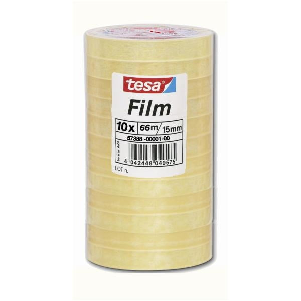 TESA Klarer Klebefilm – 15 mm × 66 m, transparent, PP, UV-beständig, 10 Rollen