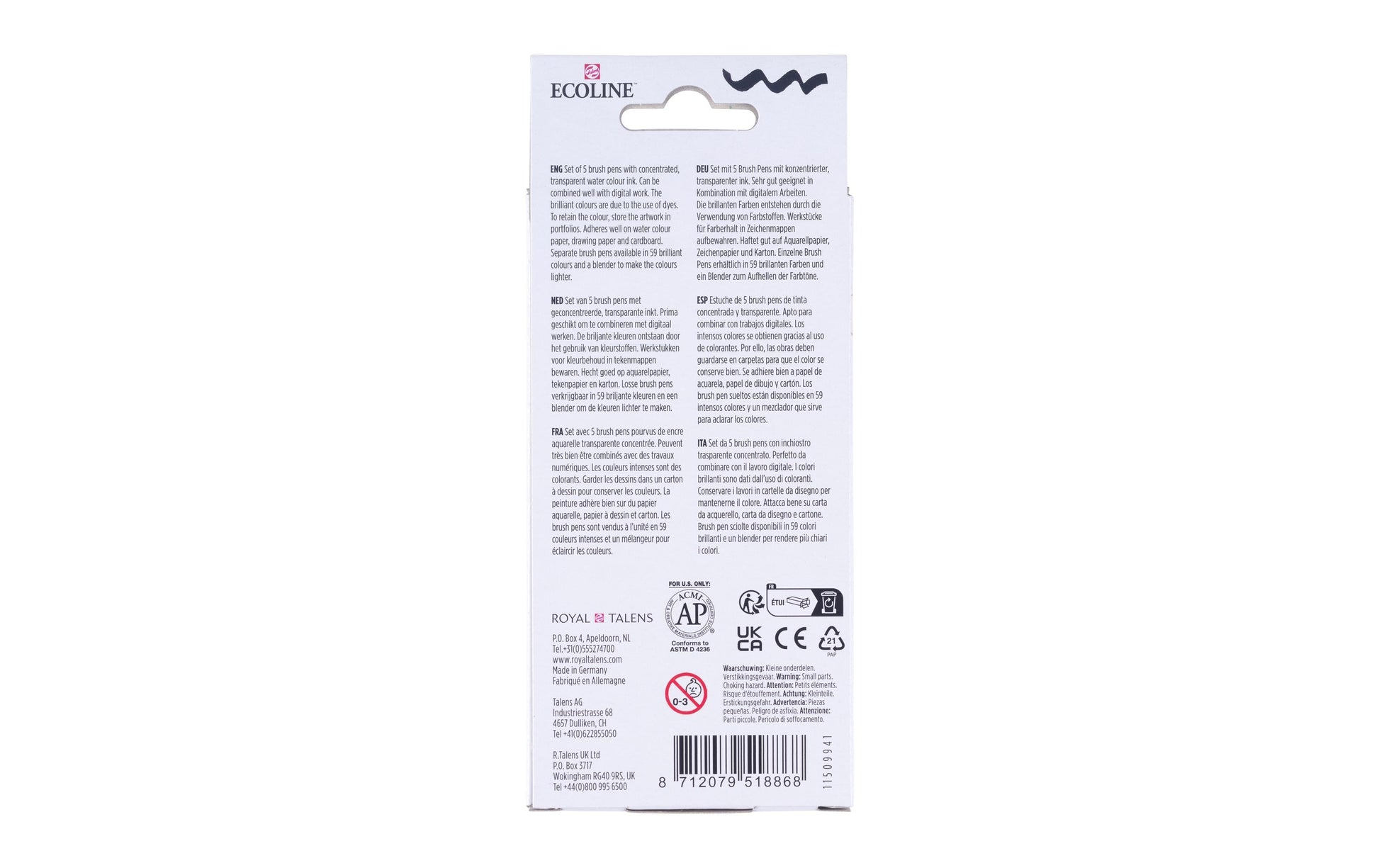 Talens Ecoline Brush Pen – Pinselspitze, wasservermalbar, 5 Farben