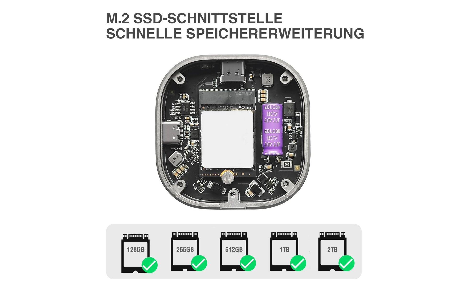 4smarts SSD-Gehäuse – MagSafe, Kickstand, M.2, 2 TB, USB-C 10 Gbit/s – für Android/iOS – Aluminium, Grau