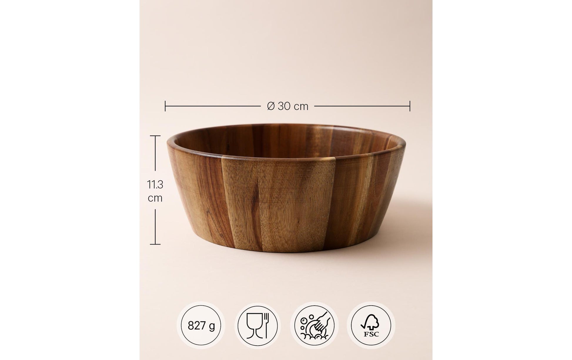 Esmée Salatschüssel – Ø 30 cm, H 11,3 cm, Akazie