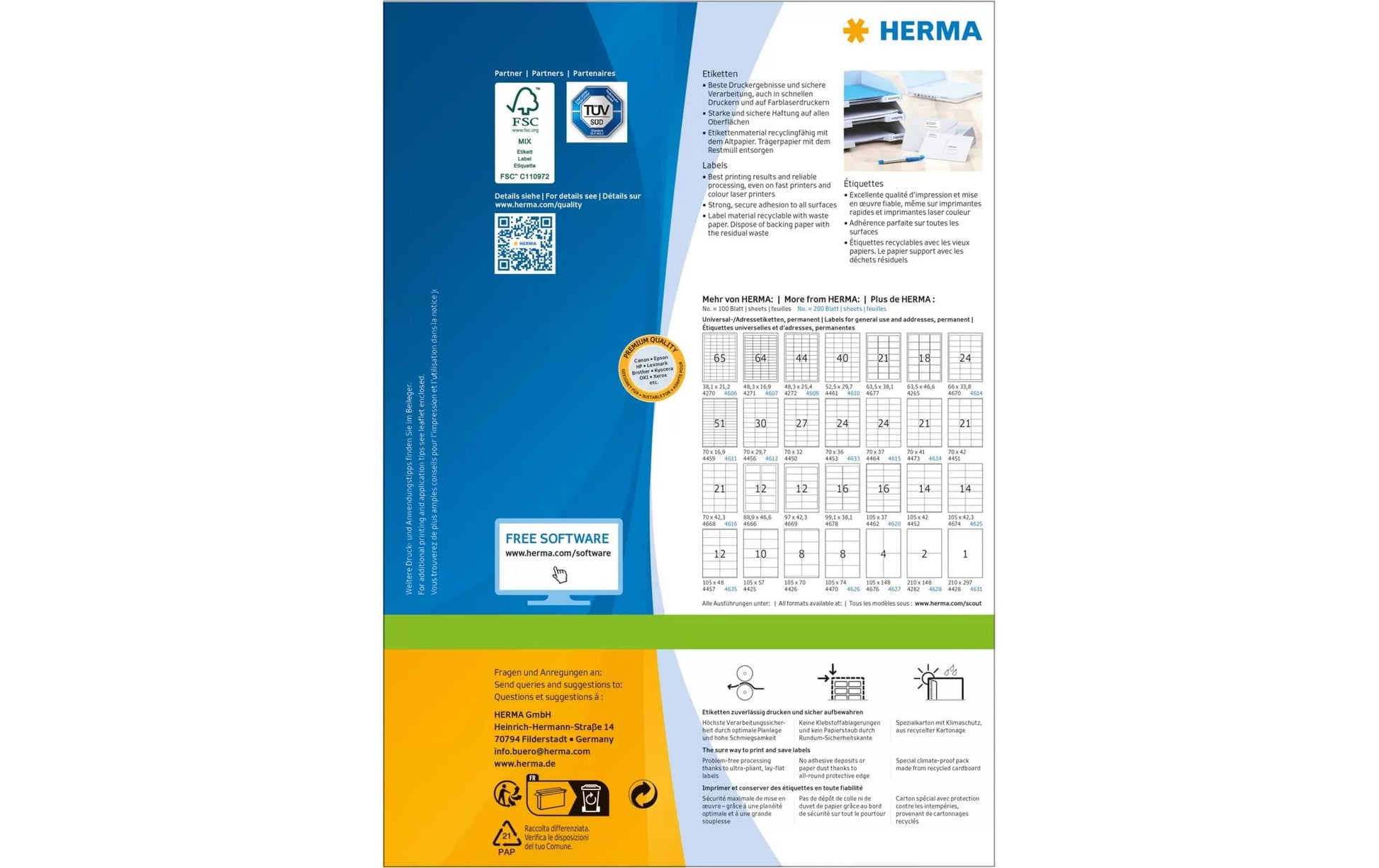 HERMA Etiketten A4 48,3 × 25,4 mm – Papier, weiss – permanent haftend – Laser/Inkjet – 4'400 Stk.