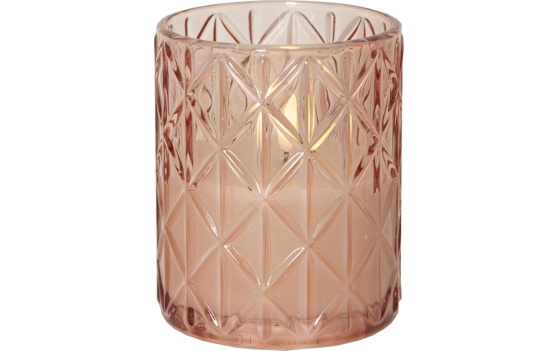 Star Trading Flamme Romb LED Kerze – Ø 10 × 12,5 cm – Glas & Wachs, Rosa – Timer