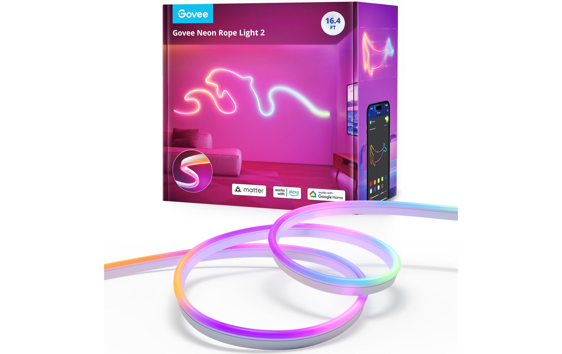 Govee LED-Streifen Aussen – 5 m, 173 lm, 48 W, RGBIC, Netzbetrieb, Bluetooth, für Siri, Weiss